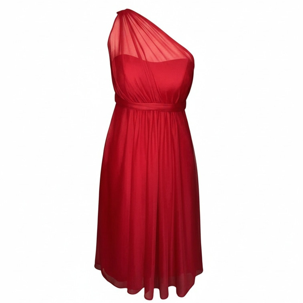David’s Bridal Bridesmaid Dress Womens‎ Size 2 Cherry Red One Shoulder Midi